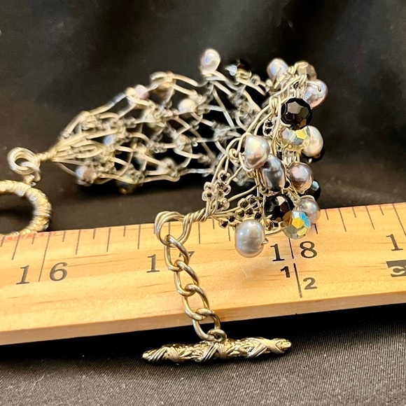 Handmade Wire Wrapped Fresh Water Pearls and Aurora Borealis Beads Bracelet Rare - Picture 11 of 17